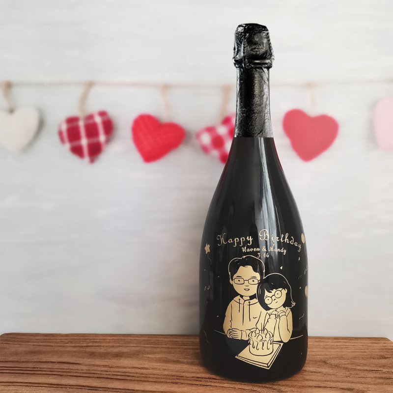 Dom Pérignon |訂製情侶生日禮物可愛Q版手繪風香檳 - 酒類/酒精飲品 - 玻璃 