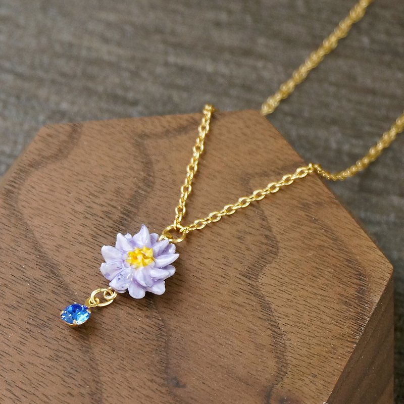 Birth Flower x Birthstone /Sep/ Aster x Sapphire Necklace - Necklaces - Clay Purple