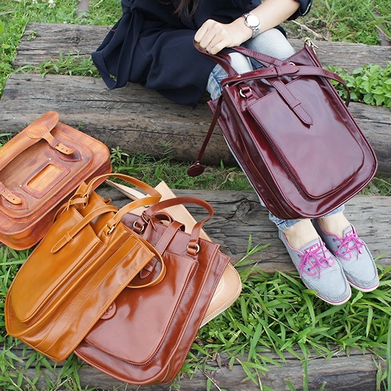 catXbow-knot} hand-stitched_cowhide portable shoulder bag_Taiwan design_limited handmade_purple - Messenger Bags & Sling Bags - Genuine Leather Purple