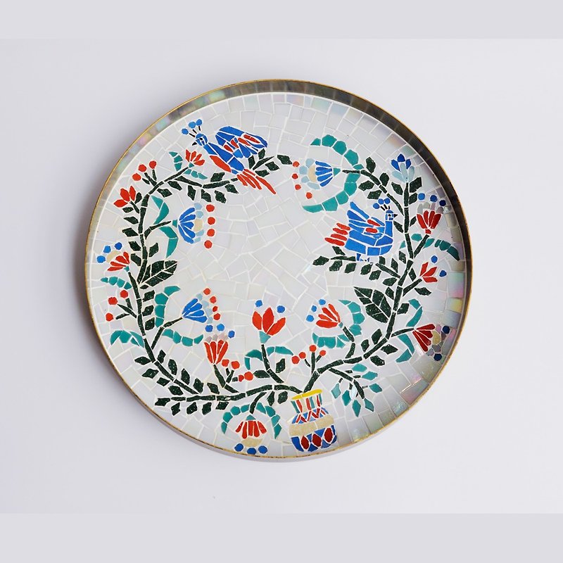 Flower time story  /handmade mosaic tray decorative paintings - ของวางตกแต่ง - โลหะ 