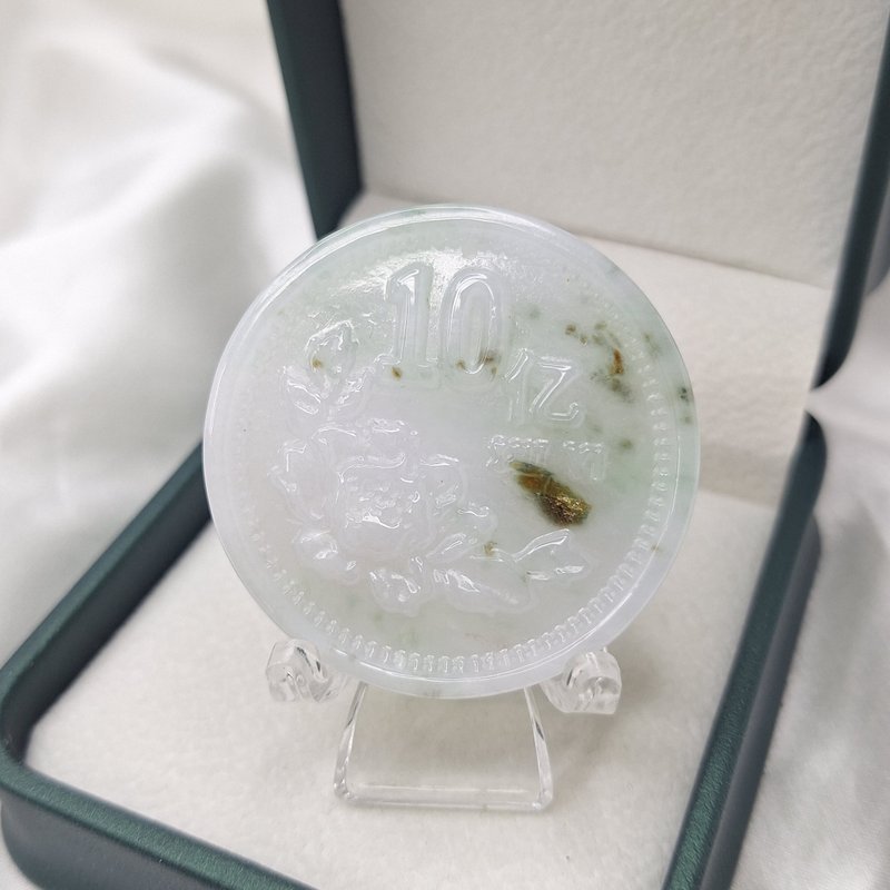 冰飄花十億紀念幣吊墜  | 天然緬甸玉A貨翡翠 - 項鍊 - 玉石 