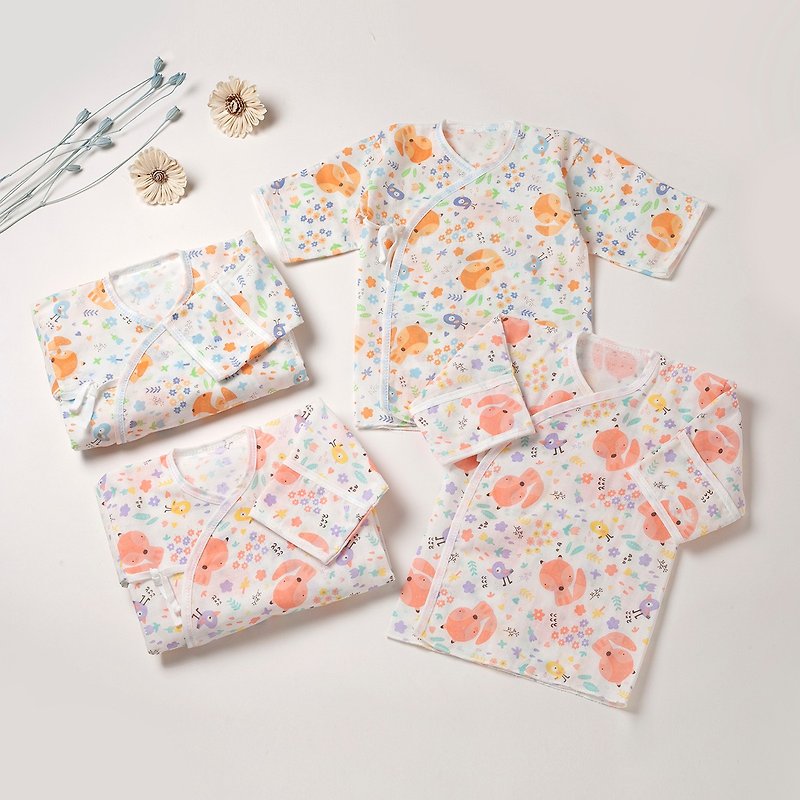 100% Cotton Newborn Baby Gauze Side-snap Tee (Reversible Hand Covers) - ชุดทั้งตัว - ผ้าฝ้าย/ผ้าลินิน หลากหลายสี