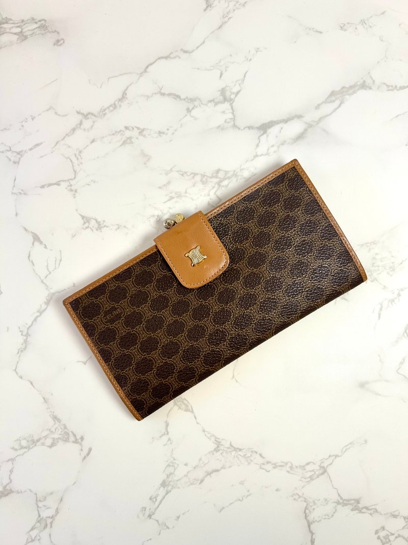 【LA LUNE】Second-hand Vintage CELINE Triomphe Monogram Long Wallet (HK Vintage) - กระเป๋าสตางค์ - วัสดุอื่นๆ สีนำ้ตาล