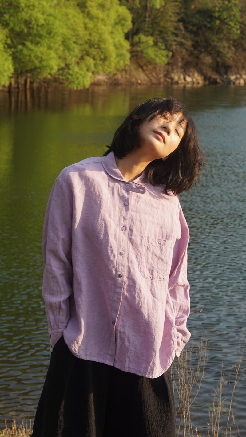 Shawl Collar Sheer Linen Washed Shirt - Women's Shirts - Cotton & Hemp Purple