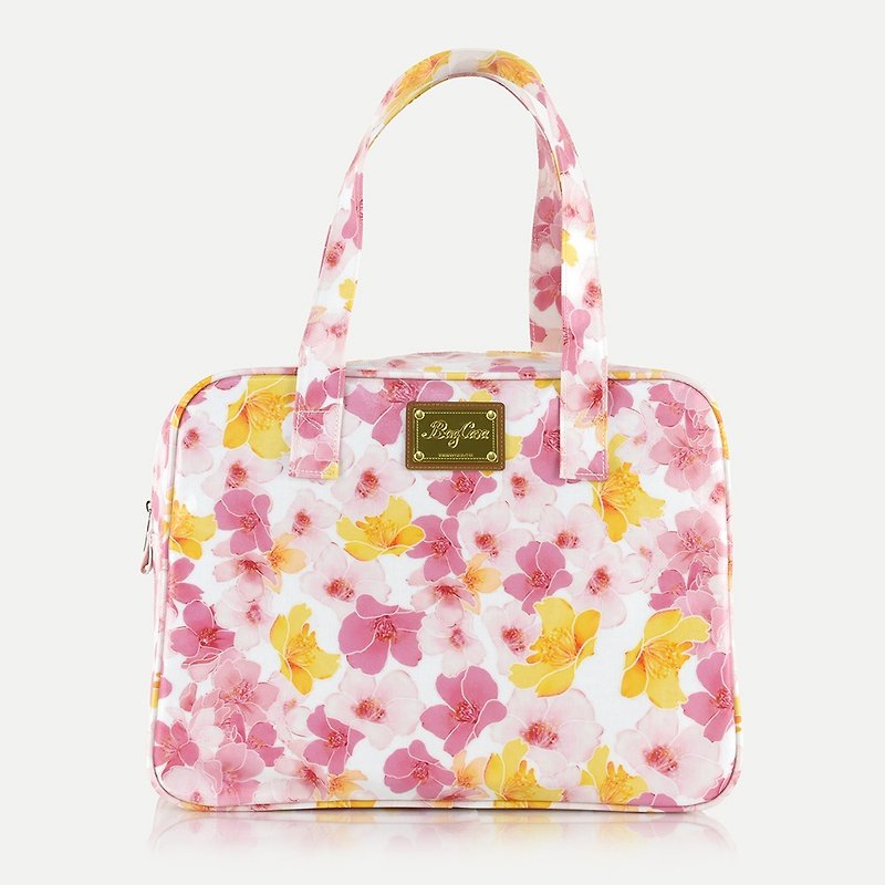 Sakura elegant waterproof zipper generous bag-temperament white - Handbags & Totes - Cotton & Hemp White