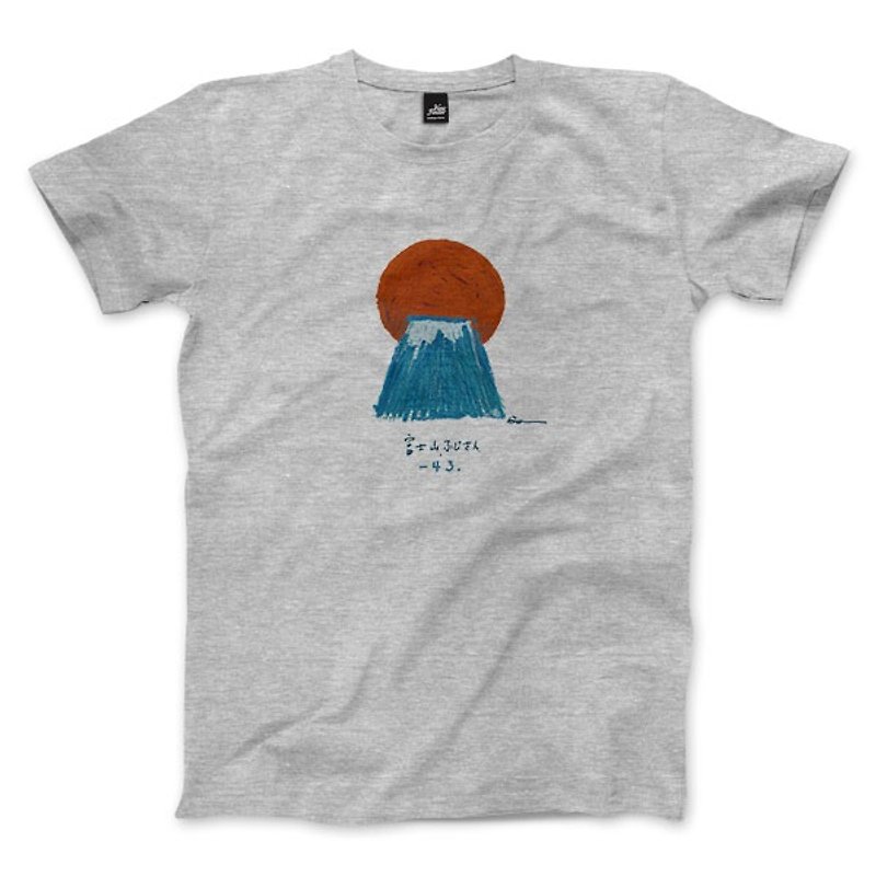 富士山-グレーのリネン-ニュートラルなTシャツ - Tシャツ メンズ - コットン・麻 グレー