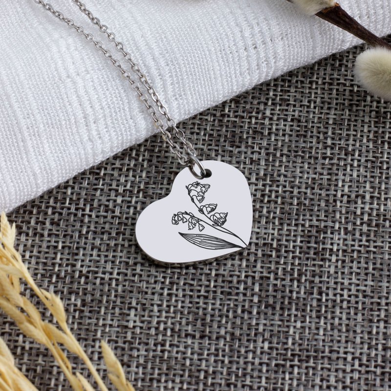 Heart Necklace Birth Month Flower Personalized Gifts Mom Birth Necklaces Custom - สร้อยคอ - โลหะ สีทอง