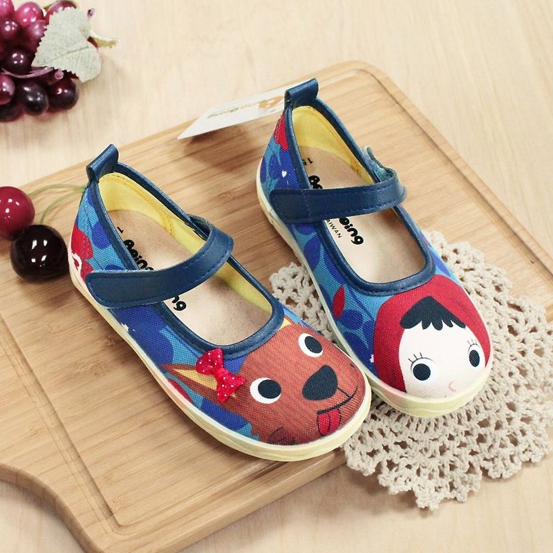 Illustration girl shoes - little red riding hood / blue - Women's Casual Shoes - Cotton & Hemp Blue