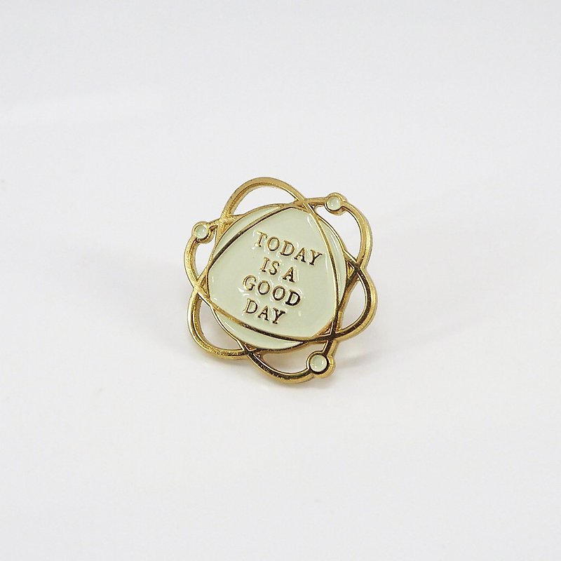 No.102 TODAY IS A GOOD DAY BROOCH Good Day Enamel Brooch-Beige - Brooches - Other Metals Gold