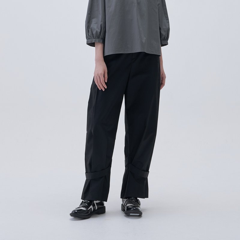 drawstring pleated trousers - กางเกงขายาว - ผ้าฝ้าย/ผ้าลินิน สีดำ