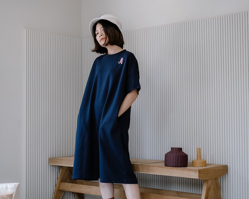Tee-Dress / Stretch fabric : navy - One Piece Dresses - Other Materials Blue