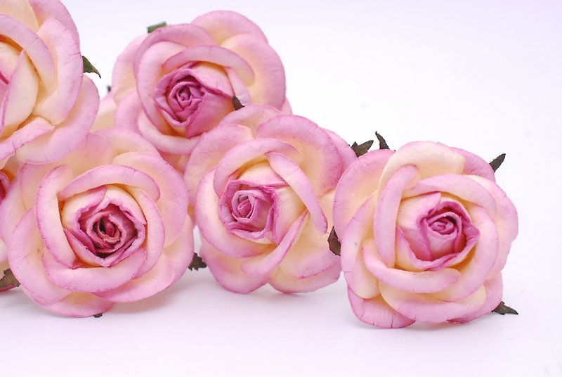 Paper Flower,  20 pieces mulberry rose size 4.5 cm., berry brush ivory colors. - Wood, Bamboo & Paper - Paper Pink