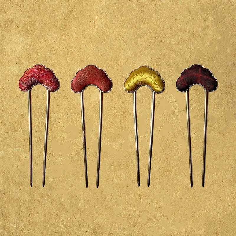 【雙面手作非遺真絲香】新中式復古/紅云紗宋錦蜀錦髮簪飾品 - 髮夾/髮圈 - 絲．絹 黑色