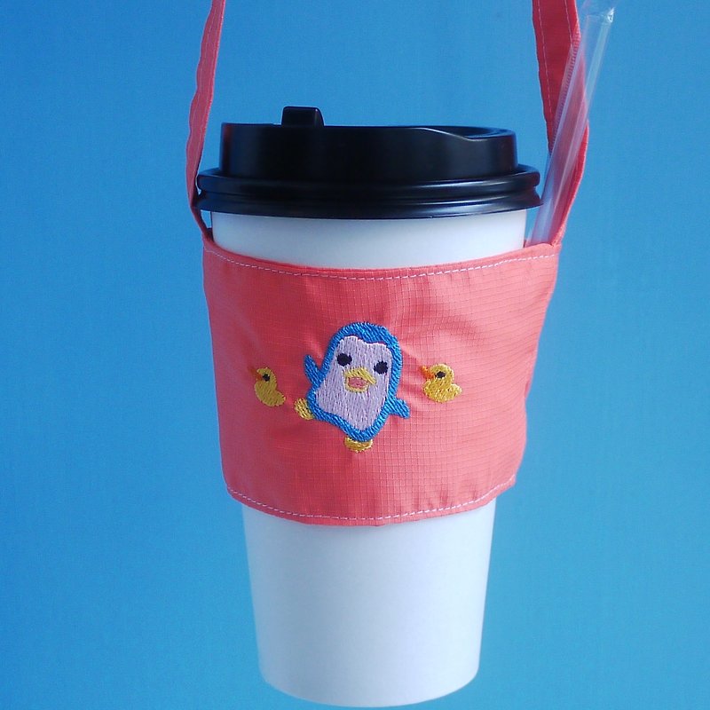Penguin bag can be embroidered on the back of the Chinese name in English green drink bag - Beverage Holders & Bags - Cotton & Hemp 