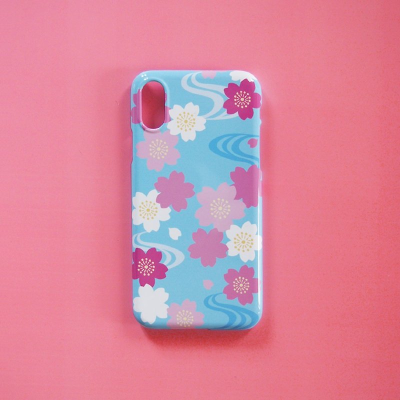 Plastic iPhone case - Japanese Cherry Blossoms and Water Flow - - Phone Cases - Plastic Pink