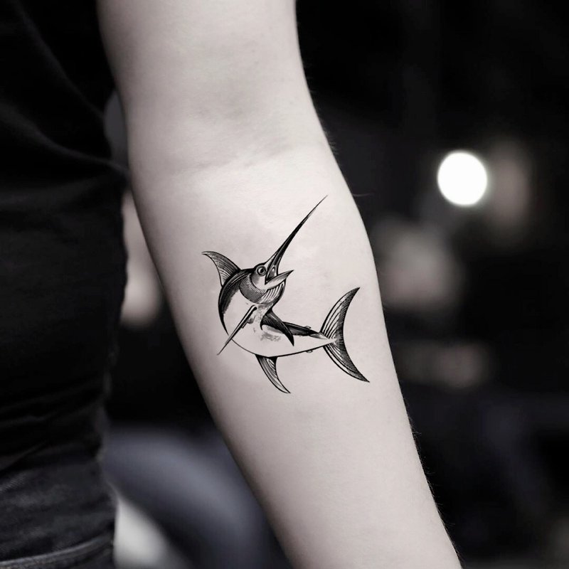Marlin Temporary Fake Tattoo Sticker (Set of 2) - OhMyTat - Temporary Tattoos - Paper Black