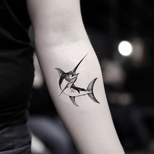 OhMyTat OhMyTat 馬林魚 Marlin 刺青圖案紋身貼紙 (2 張)