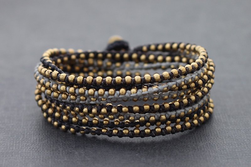 Monotone Gray Brass Beaded Bracelets Woven Wrap Strand For Men And Women - Bracelets - Other Metals Black