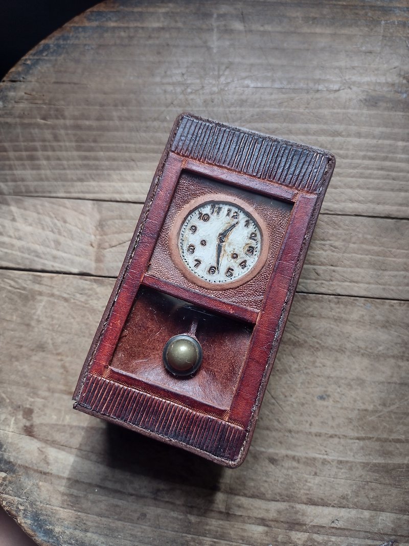 Nostalgic antique clock pure cowhide money box - กระปุกออมสิน - หนังแท้ สีส้ม