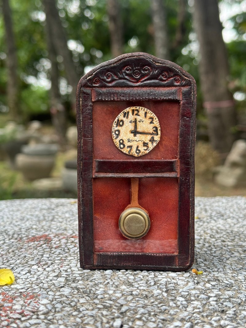 Nostalgic antique clock pure cowhide money box - กระปุกออมสิน - หนังแท้ สีส้ม