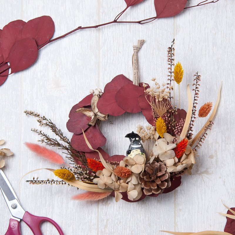 [Customized] Drying Wreath - Chinchillas in the Autumn Afternoon - ช่อดอกไม้แห้ง - พืช/ดอกไม้ สีแดง