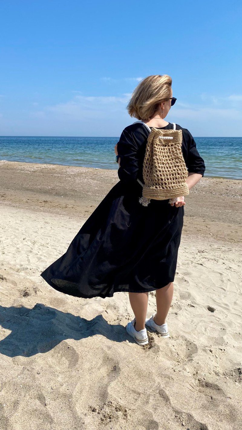 Crochet backpack Jute backpack Shopping bag. Crochet tote bag Bucket bag - 後背包/背包/書包 - 環保材質 