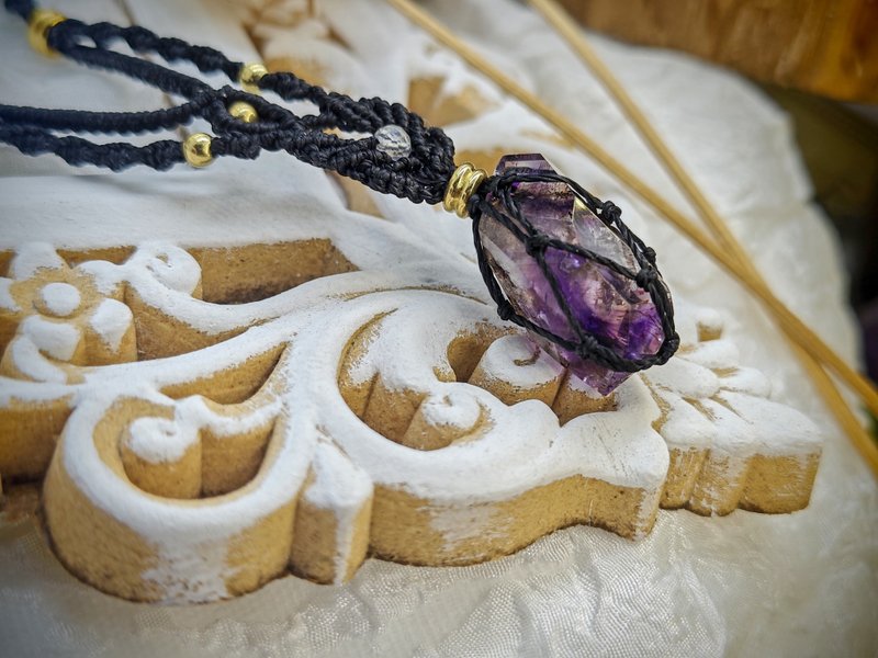 天然紫超級七|手工編織頸繩|macrame - 項鍊 - 水晶 