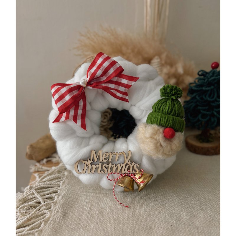 聖誕老人澎澎花圈/聖誕禮物/交換禮物/ - 壁貼/牆壁裝飾 - 羊毛 