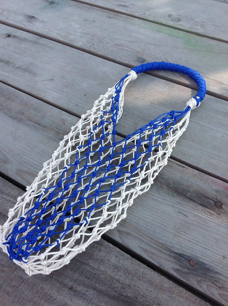 S type American twine hand-woven green bag - blue hemp / water bottle - hand cup big cup / coffee cup - Beverage Holders & Bags - Cotton & Hemp 