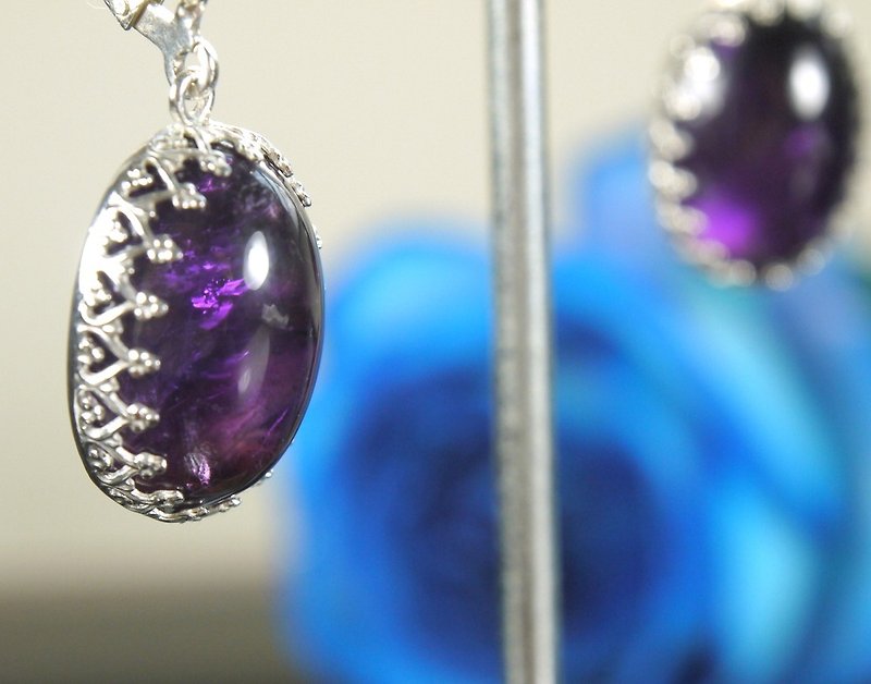 天然紫水晶 大顆 手工純銀耳環 法式耳勾 Amethyst earring - 耳環/耳夾 - 寶石 紫色