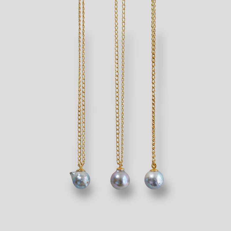 14KGF Japanese  Akoya pearl necklace natural color - สร้อยคอ - ไข่มุก สีเทา