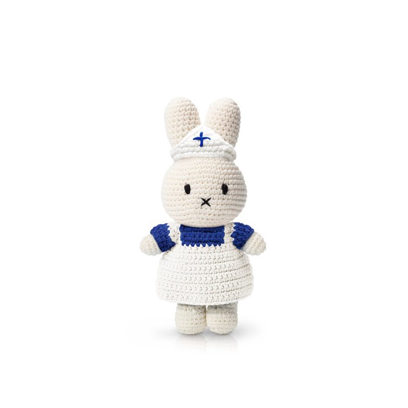 荷蘭Miffy米飛兔【miffy藍白護士套裝】手工鉤針純棉娃娃療癒玩偶 - 公仔/玩偶 - 棉．麻 白色