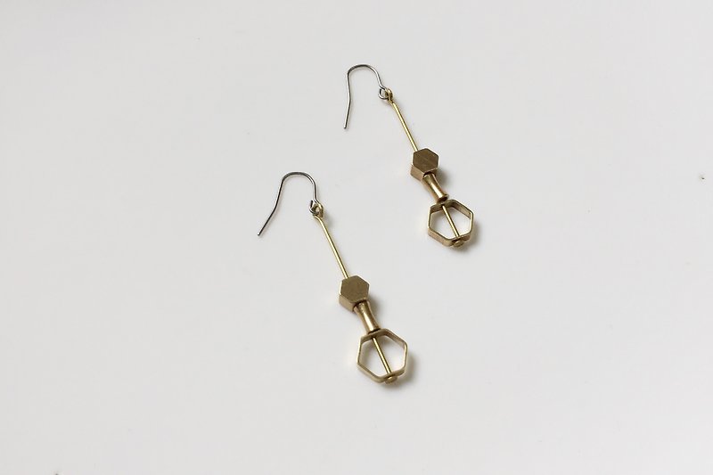 六角哲學 黃銅造型耳環 - 耳環/耳夾 - 寶石 金色