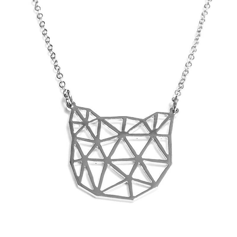 Abstract polygon cat graphic necklace - สร้อยคอ - โลหะ สีเงิน