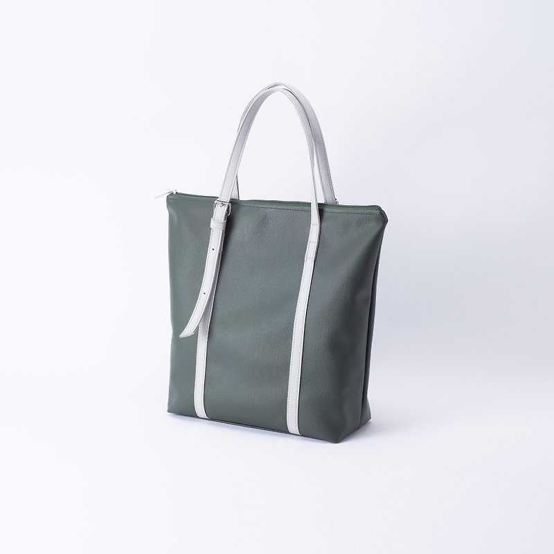 A4兩用托特包 綠X灰 - 側背包/斜孭袋 - 人造皮革 綠色