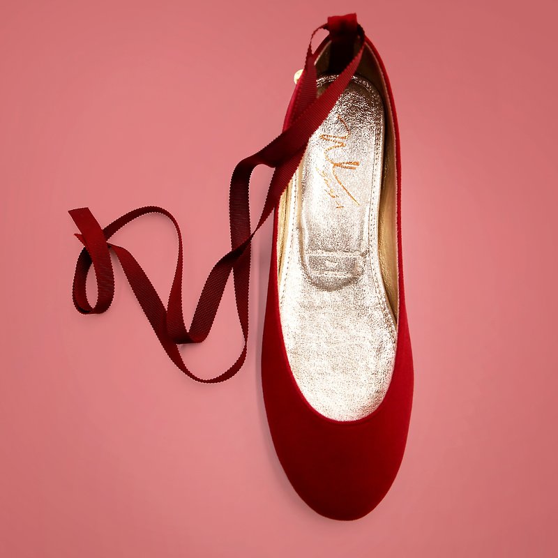 Leá Red (Dancing Red) Flats Actress Version | WL - รองเท้าบัลเลต์ - ผ้าฝ้าย/ผ้าลินิน สีแดง
