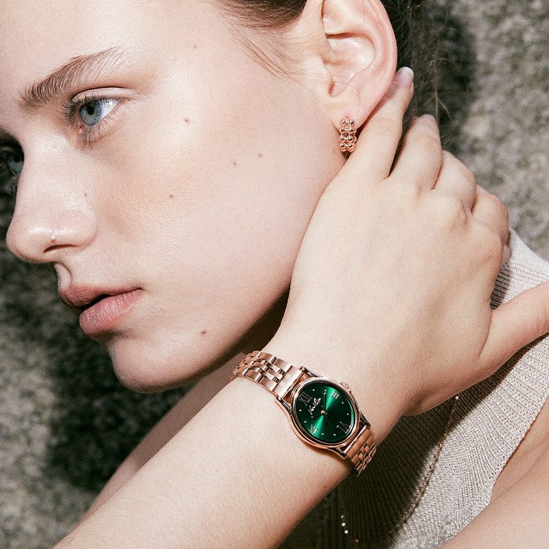 【Ven & Qu】Gem 玫瑰金祖母綠手錶 – 23×27 mm 不鏽鋼錶殼 - 女錶 - 不鏽鋼 綠色