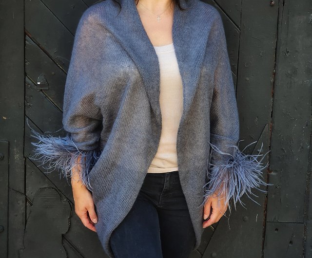 Cocoon mohair silk cardigan with feathers - Shop GemKnitDesign ...