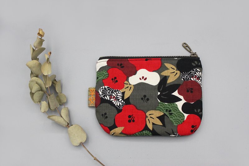 已絕版-平安小樂包-椿花花園,雙面雙色錢包 - 長短皮夾/錢包 - 棉．麻 紅色