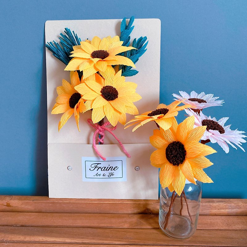 Sunflower bouquet 3D paper flower artwork - ช่อดอกไม้แห้ง - กระดาษ สีเหลือง