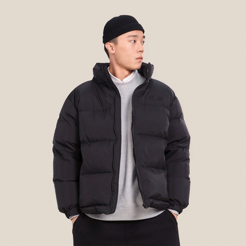 THREADESIGN 立領印花白鴨絨面包羽絨服 - 男夾克/外套 - 其他材質 黑色
