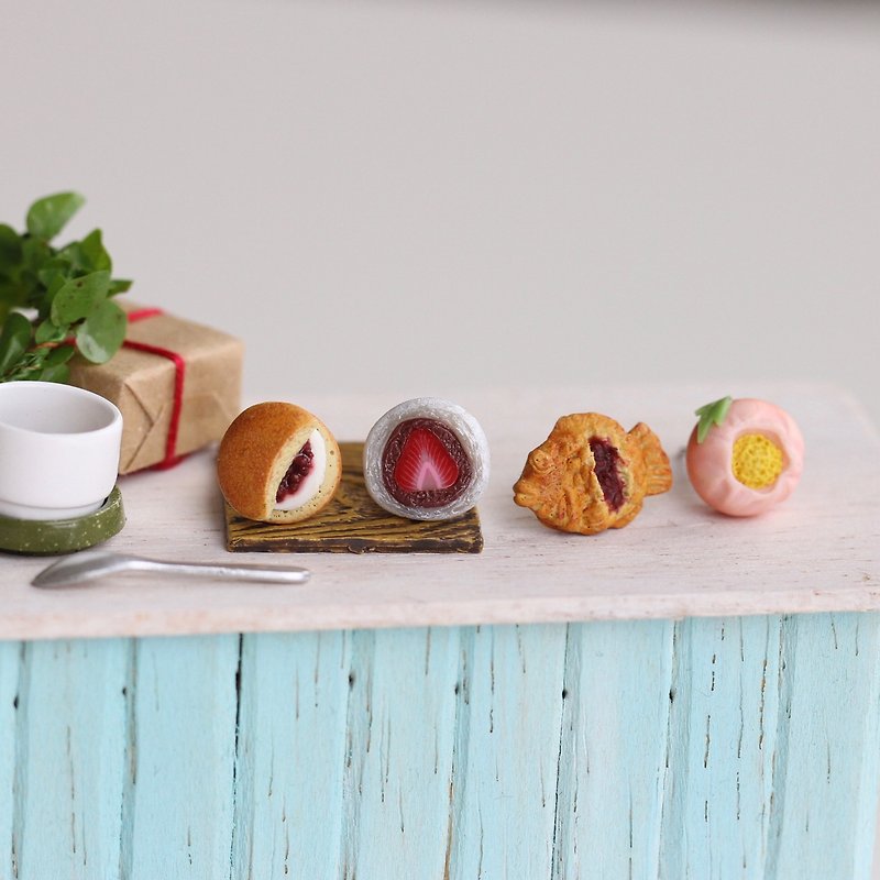 Minature Japanese dessert ear clip earrings Set - ต่างหู - ดินเผา สีส้ม