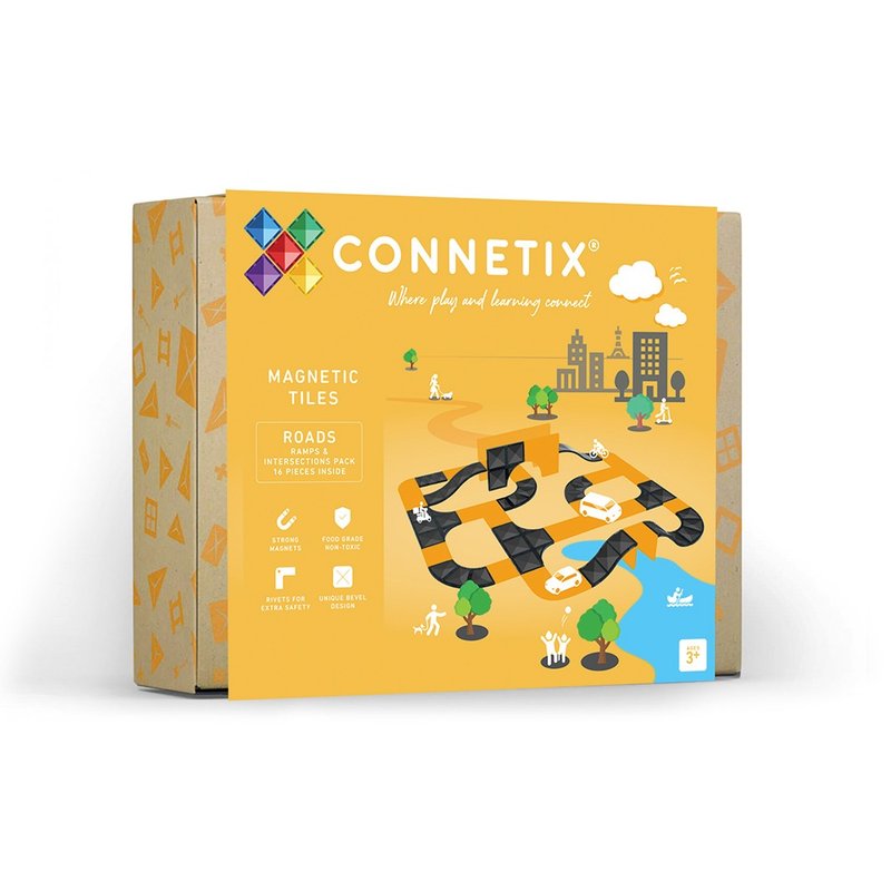 Australian Connetix Traffic Series Magnetic Building Blocks - Ramp Intersection Set (16pc) - Kids' Toys - Plastic 