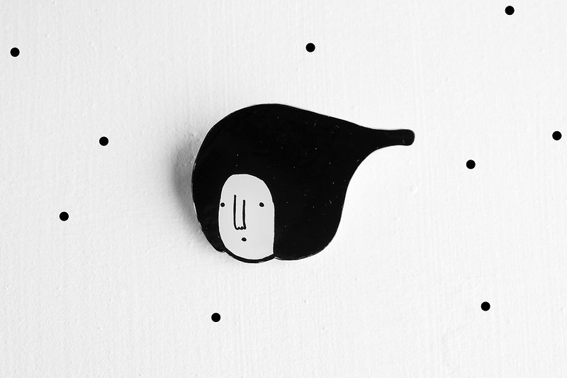 Miss Hairy Collection / Black and White Brooch/ #H013 - Brooches - Acrylic Black