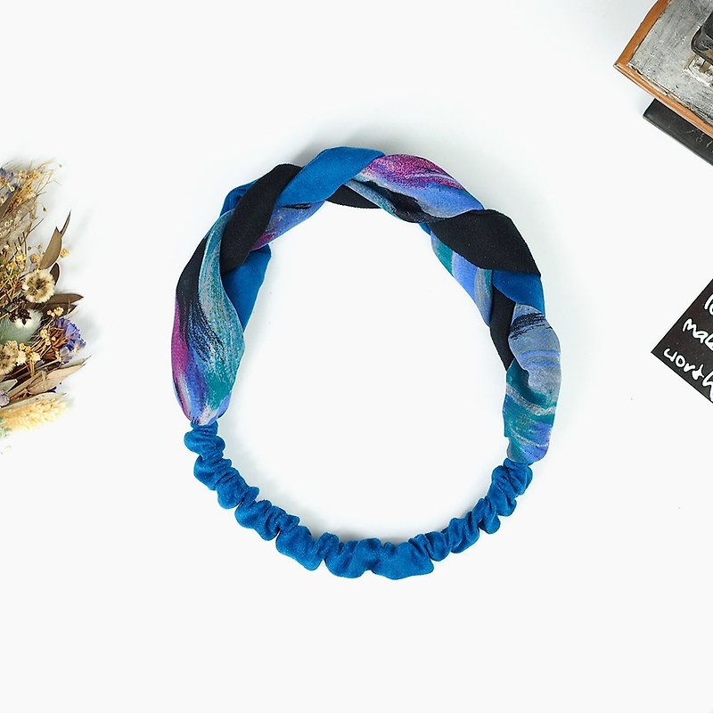 マーベリック村の手作りの弾性のヘアバンドは、レトロ野生の織物の人格[朦胧青黒] AW  -  19 - ヘアアクセサリー - コットン・麻 ブルー