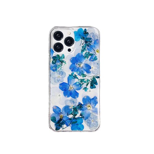 FeimeiPresents 冰藍繡球 飛燕花 手工押花手機殼 適用於iPhone Samsung Sony全系