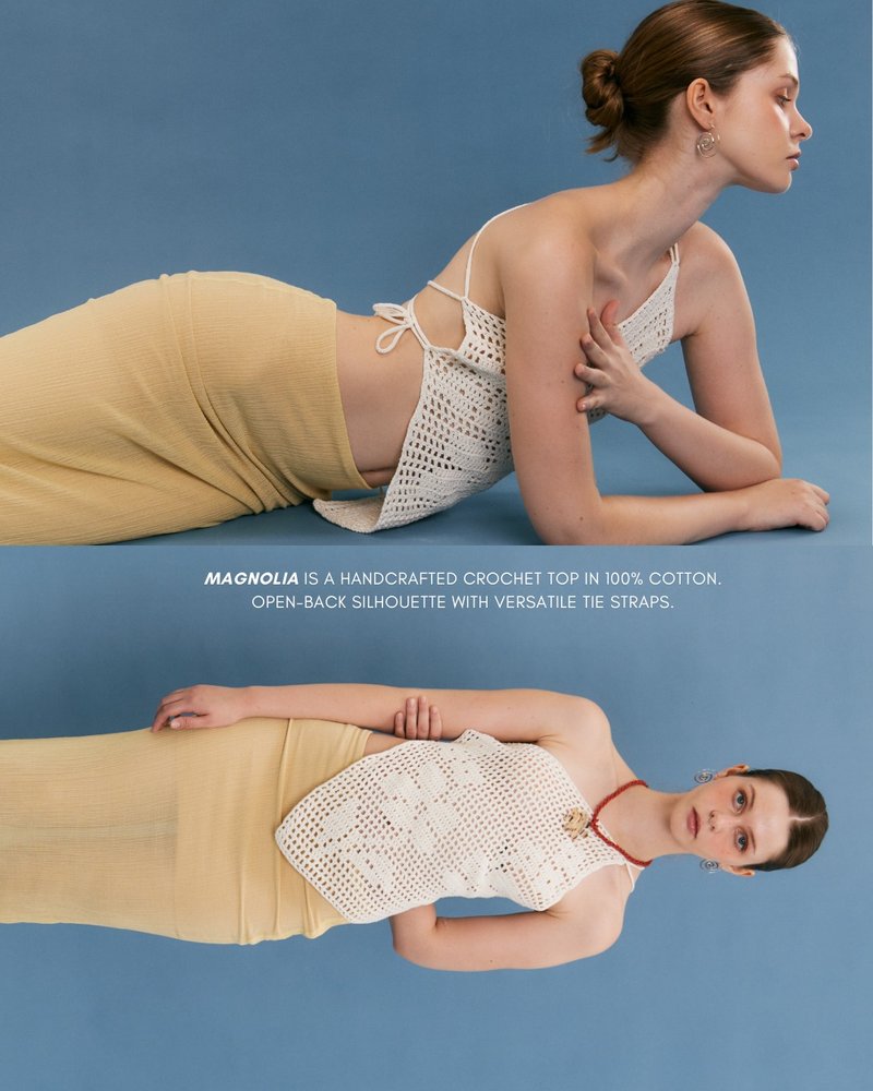 Magnolia - Handcrafted backless crochet top - 女上衣/長袖上衣 - 棉．麻 白色
