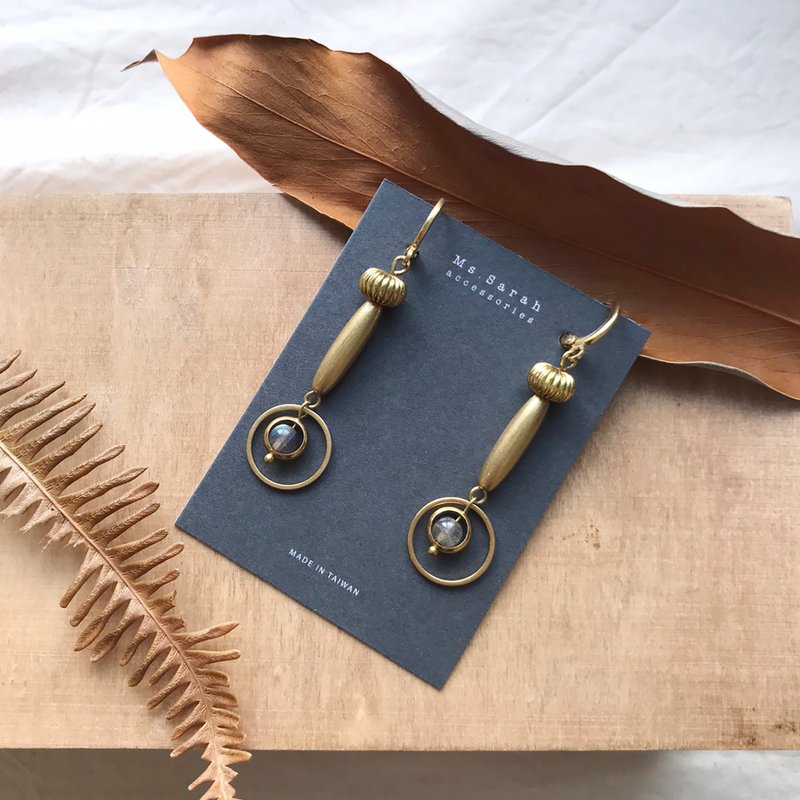 Tranquility natural Bronze earrings_long chain pendant_moonstone (can be changed) - Earrings & Clip-ons - Semi-Precious Stones Blue