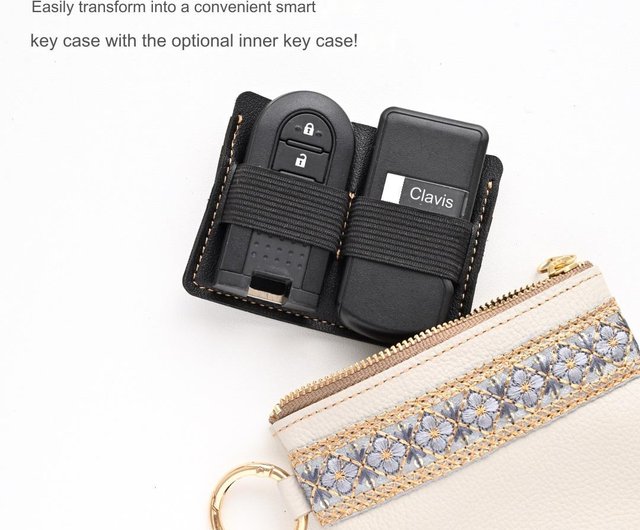 美品展示品 kawacoya レザーキーケース ほぼ未使用 リング付ポーチ 【 インド刺繍 02 × シュリンクレザー 】 花柄