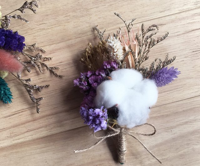 Wannabe 幸福花嫁棉花胸花胸針乾燥花 文青感新郎新娘伴郎